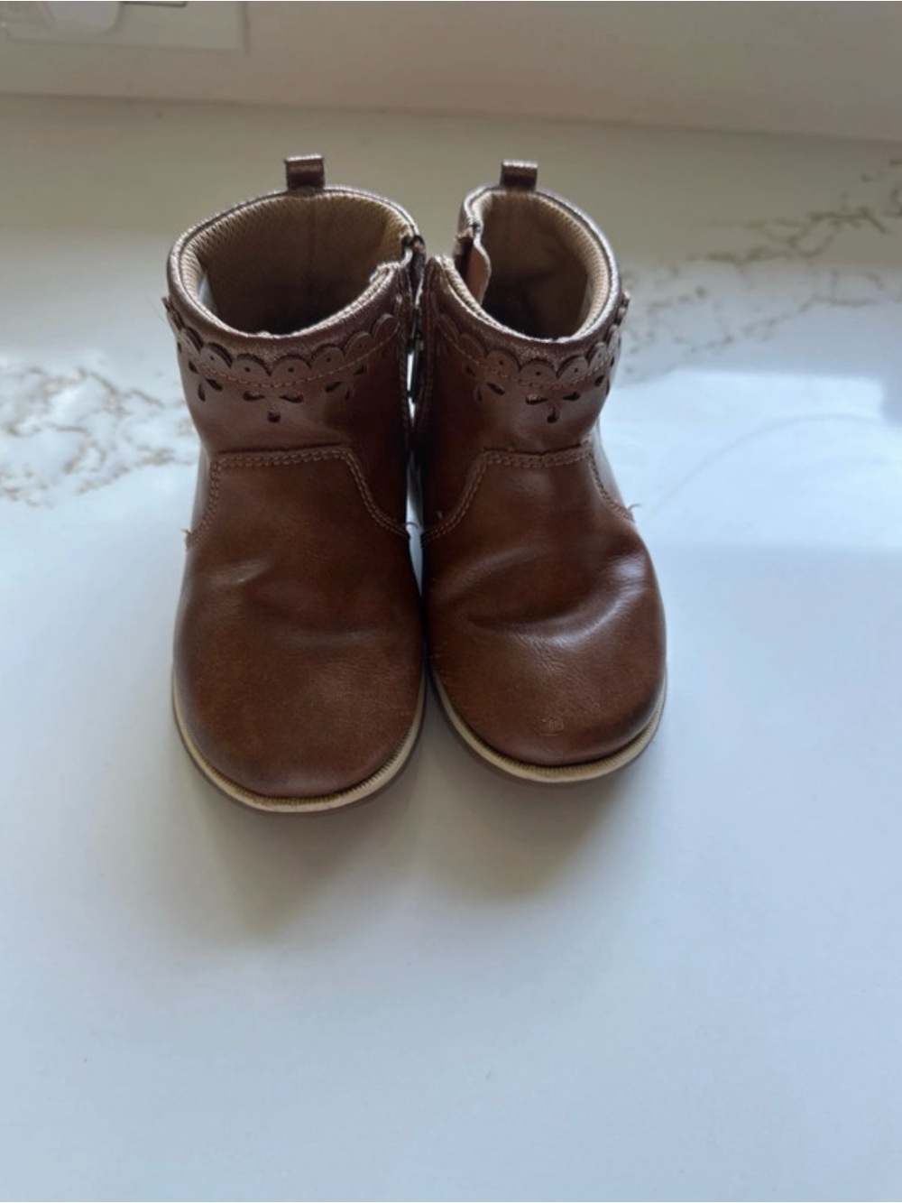 Stride Rite Brown Girls' Ankle Boots with Scallop Trim